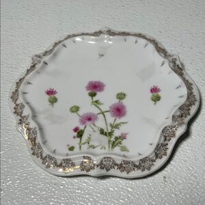 Vintage Carl Tielsch Porcelain Pink Thistle Plate Signed Rare